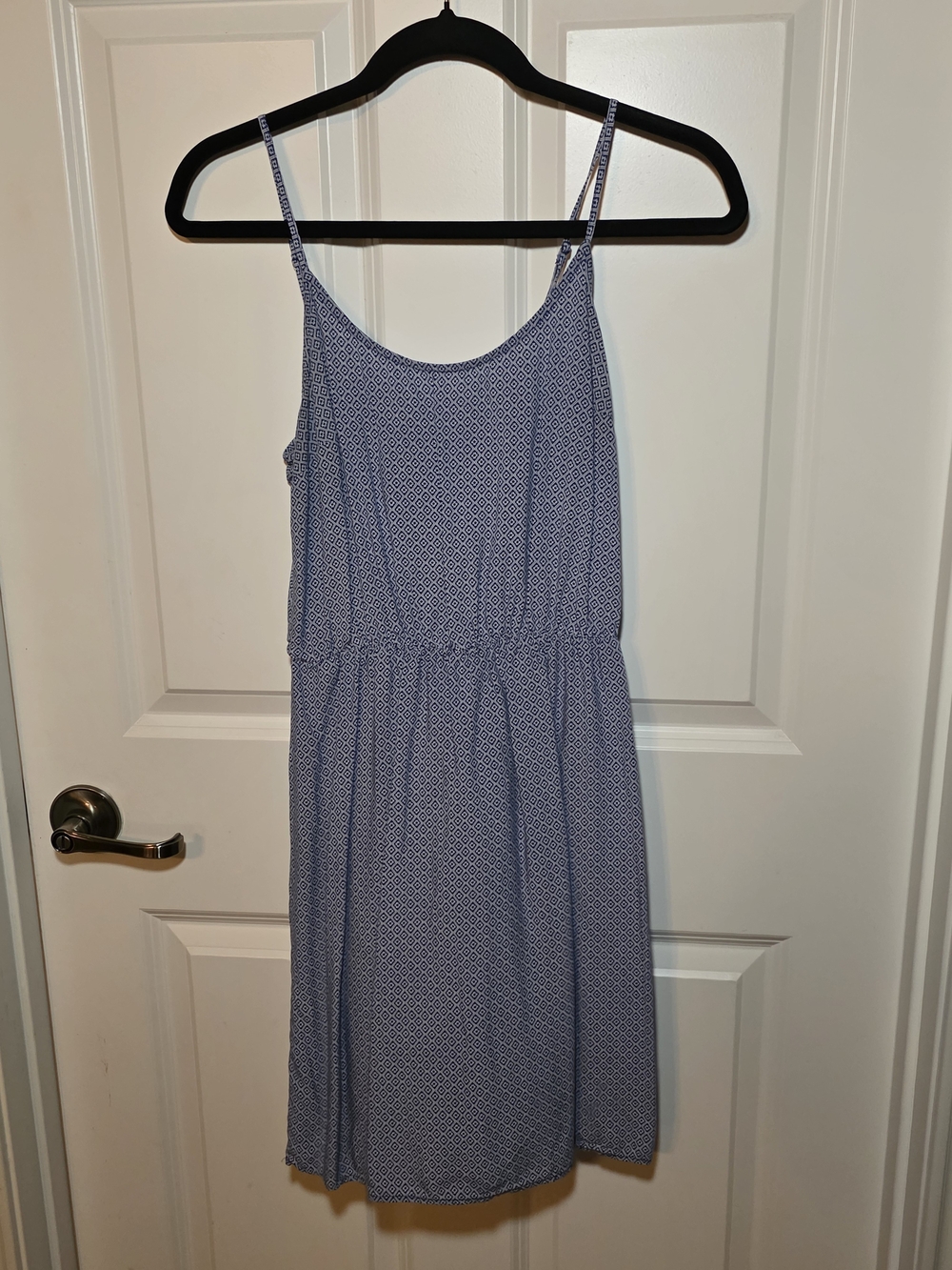 Old Navy Classic Blue Geometric Printed Spaghetti-Strap Dress